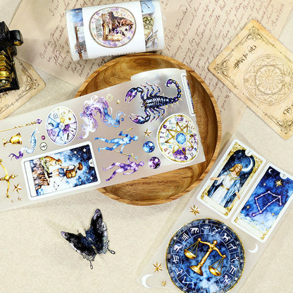 Moon Phase Chart Fog PET Tape featuring moon designs for journaling, scrapbooking and collage
