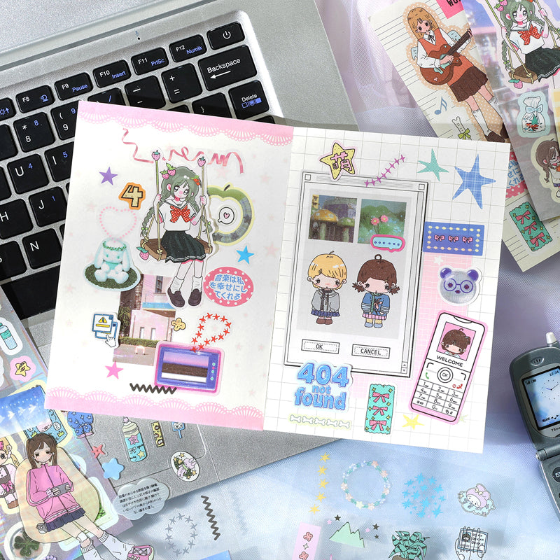 Disordered Past Series Sticker Book featuring red, and book designs for journaling, scrapbooking and collage