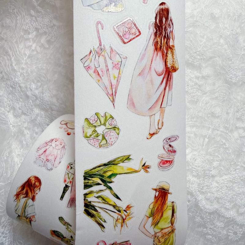 Whole Roll 6cm*5m Green Peach Die Cutting Washi/PET/Fog PET Tape