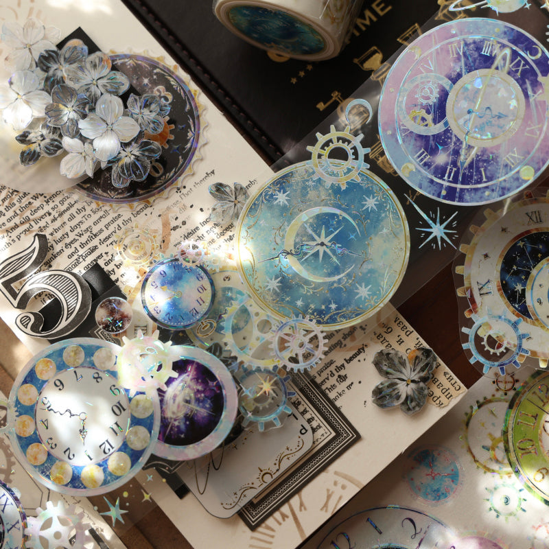 6cm*100cm Clock gears Shell Light Washi/PET Tape featuring light designs for journaling, scrapbooking and collage