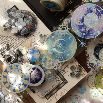6cm*100cm Clock gears Shell Light Washi/PET Tape featuring light designs for journaling, scrapbooking and collage