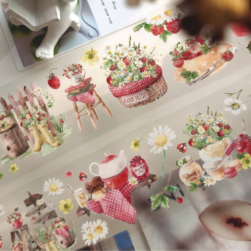 6cm*100cm Spring Field Berries Painting Die Cutting PET Tape featuring spring designs for journaling, scrapbooking and collage