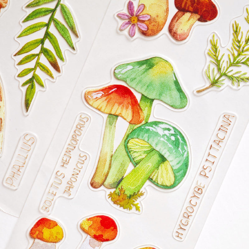 4.5cm*100cm Mushroom Identification Guide Die Cutting Washi/PET Tape featuring cat, and mushroom designs for journaling, scrapbooking and collage