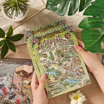 Forest Travel Series 3D Sticker Book featuring forest, and book designs for journaling, scrapbooking and collage