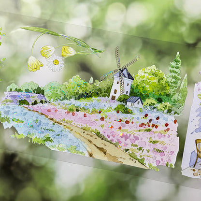 7cm*100cm Springtime Small Garden Shell Light PET Tape featuring garden, spring, and light designs for journaling, scrapbooking and collage