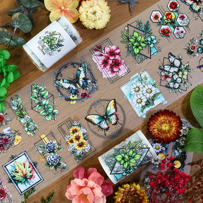 Wireframe flowers Fog PET Tape featuring flower designs for journaling, scrapbooking and collage