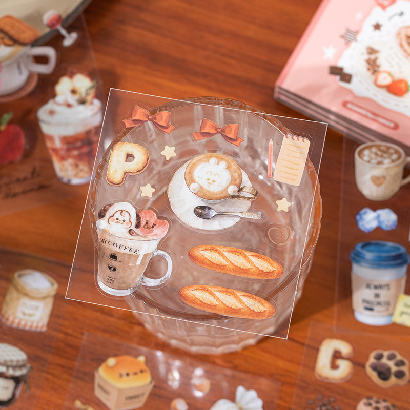 Corner Coffee Series Sticker Book featuring book designs for journaling, scrapbooking and collage