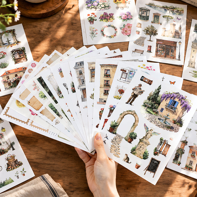 Charming Town Sticker Book featuring book designs for journaling, scrapbooking and collage