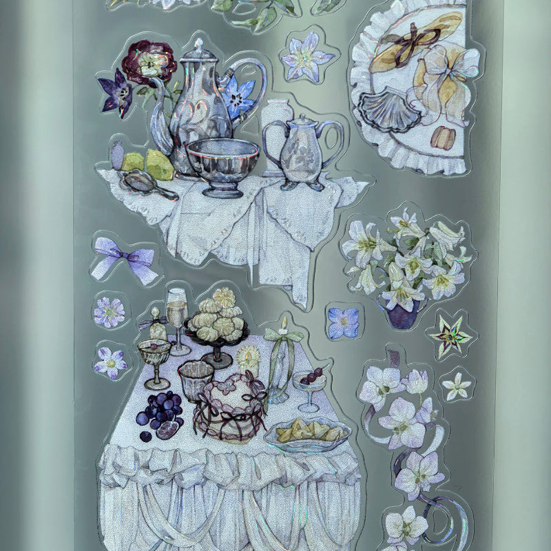 Whole Roll 6.5cm*5m Enchanting Tea Mist Die Cutting Shell Light PET Tape featuring tea, and light designs for journaling, scrapbooking and collage