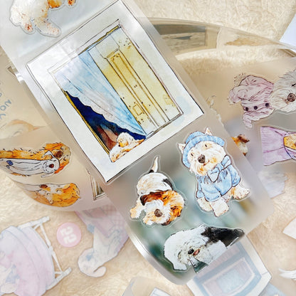 Whole Roll 6cm*10m Cuddly Dog Die Cutting Washi/PET/Fog PET Tape featuring dog designs for journaling, scrapbooking and collage