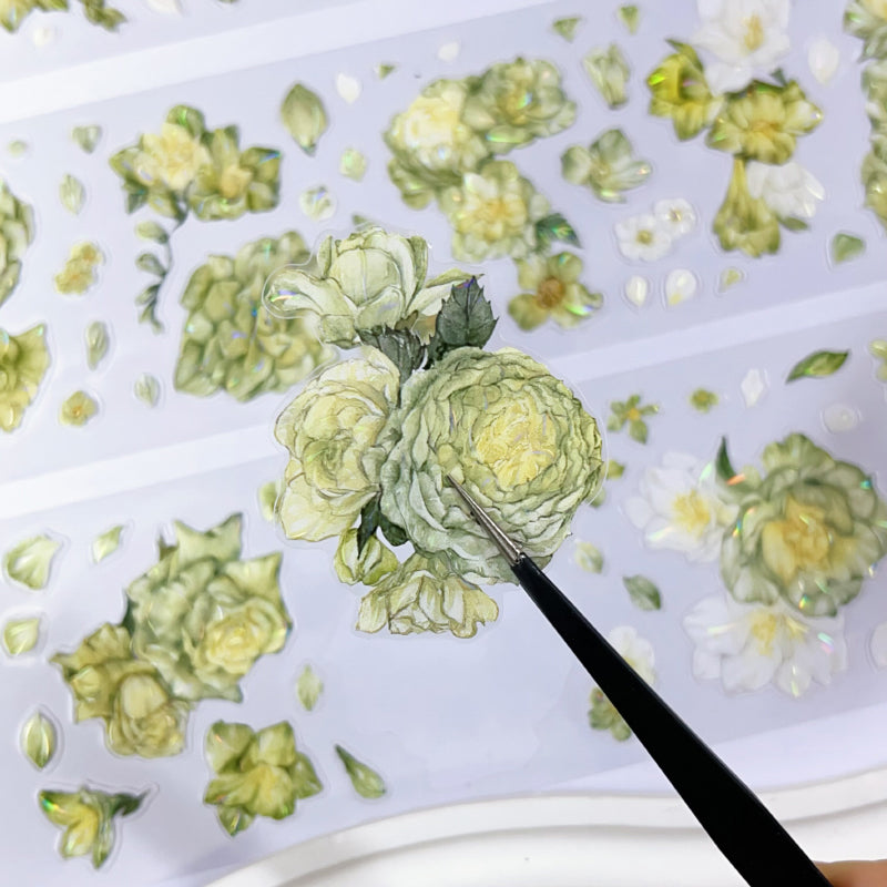 5.5cm*100cm Lush Greenery Washi/Self-adhesive/Shell Light PET Tape featuring green, and light designs for journaling, scrapbooking and collage