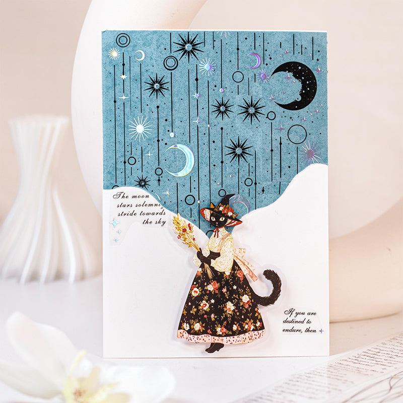 Starlit Poet Series Laser Silver PET Tape featuring silver, and star designs for journaling, scrapbooking and collage