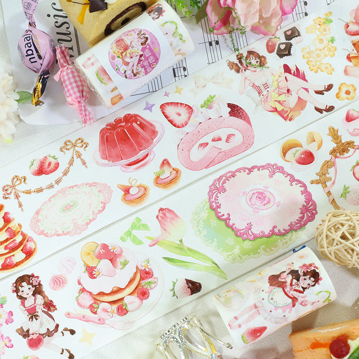 Strawberry ice cream pudding Die Cutting Washi/Shell Gold PET Tape featuring old, gold, and cream designs for journaling, scrapbooking and collage