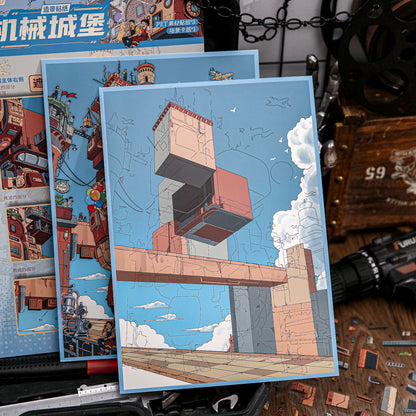 Mechanical Castle Series 3D Sticker featuring castle designs for journaling, scrapbooking and collage