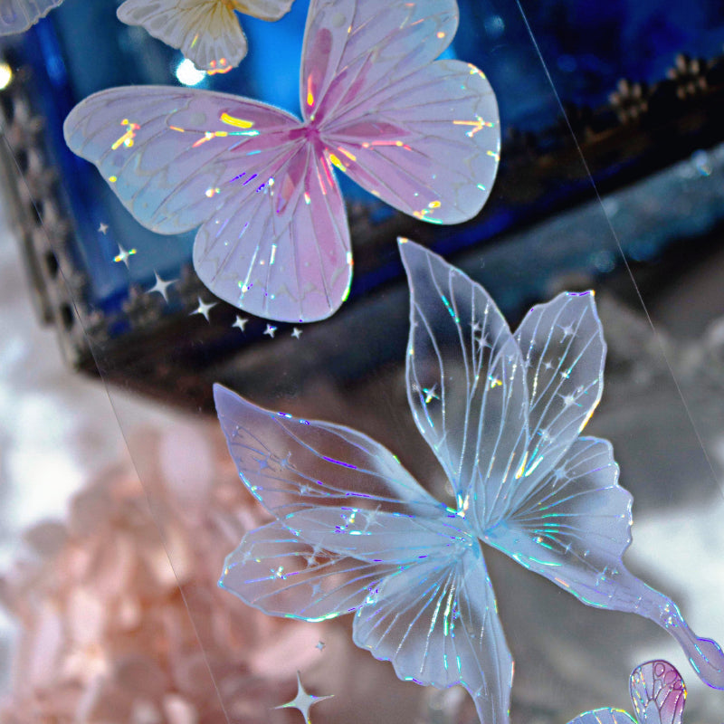 6cm*100cm Hyaline Feather Shell Light PET Tape featuring light designs for journaling, scrapbooking and collage