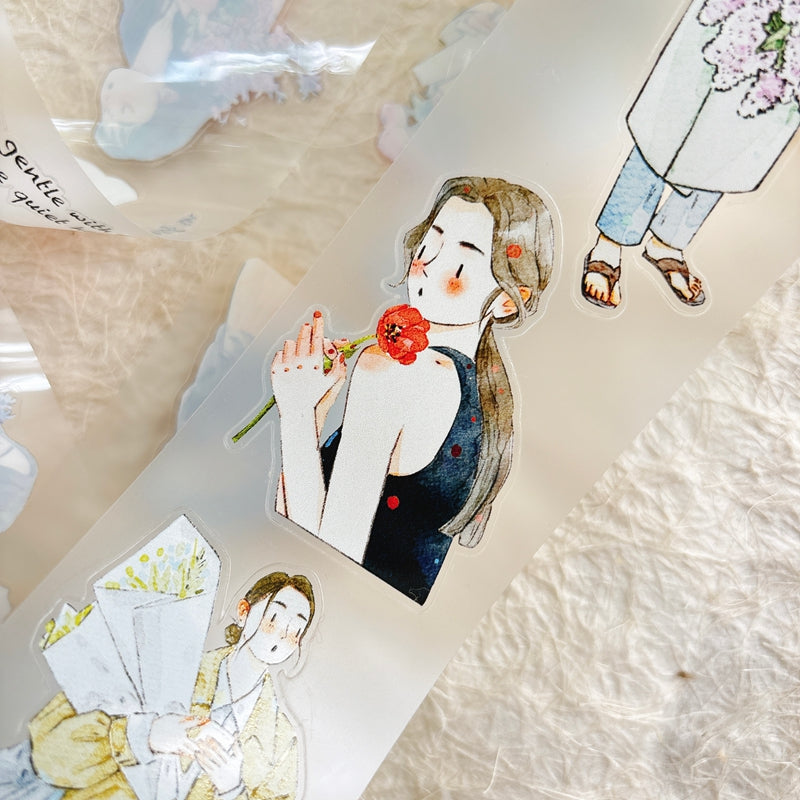 5cm*333cm Holding Flower Die Cutting Washi/PET/Fog PET Tape featuring old, and flower designs for journaling, scrapbooking and collage