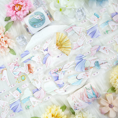 Slender delicate hands Shell Silver PET Tape featuring silver, and cat designs for journaling, scrapbooking and collage