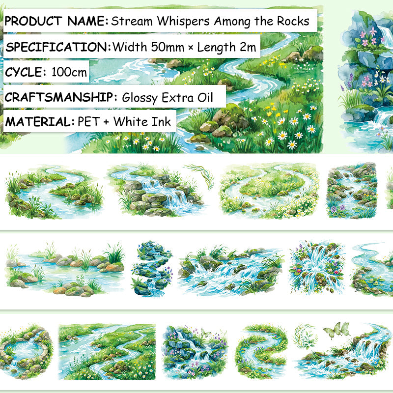 Stream Whispers Among The Rocks PET Tape for journaling, scrapbooking and collage