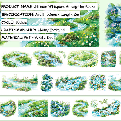 Stream Whispers Among The Rocks PET Tape for journaling, scrapbooking and collage