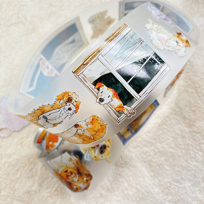 Whole Roll 6cm*10m Cuddly Dog Die Cutting Washi/PET/Fog PET Tape featuring dog designs for journaling, scrapbooking and collage