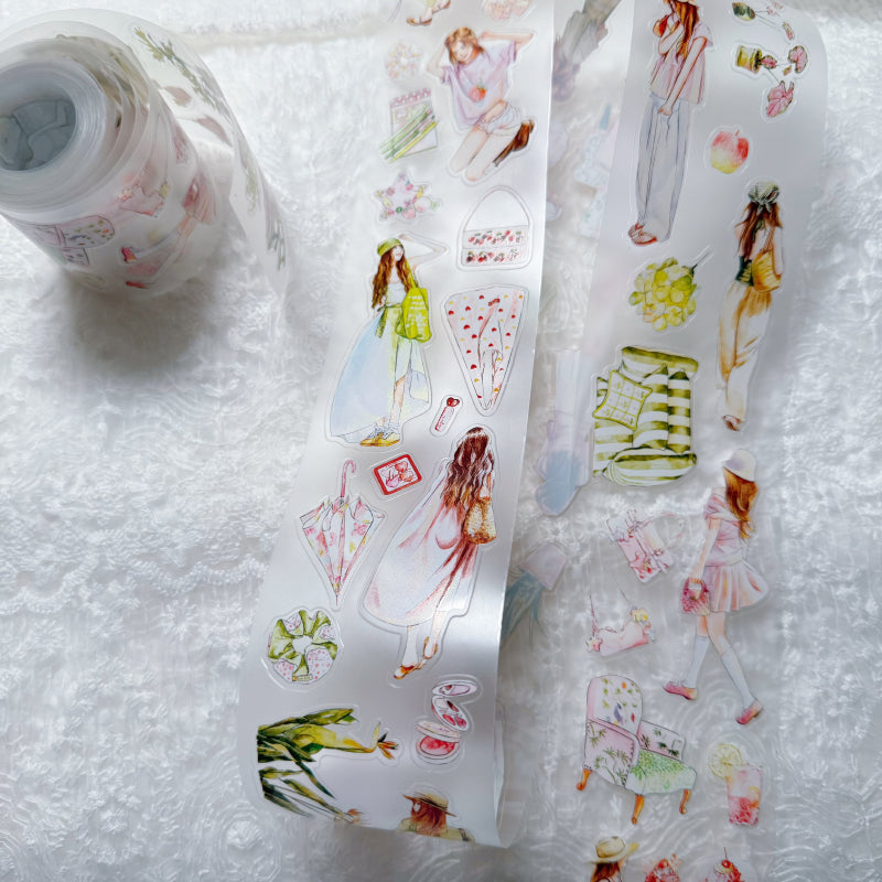 Whole Roll 6cm*5m Green Peach Die Cutting Washi/PET/Fog PET Tape