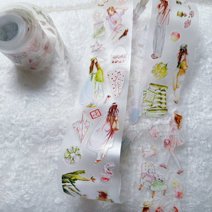 Whole Roll 6cm*5m Green Peach Die Cutting Washi/PET/Fog PET Tape