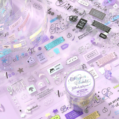 Whispering Among the Clouds Series Die Cutting PET Tape featuring cloud designs for journaling, scrapbooking and collage