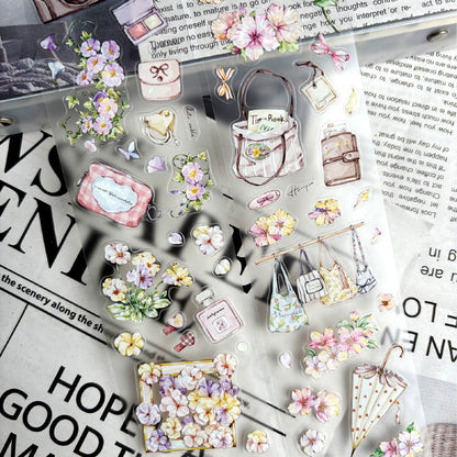 Whole Roll 5.5cm*5m Flowers Stories Die Cutting Washi/PET/Fog PET Tape featuring flower designs for journaling, scrapbooking and collage