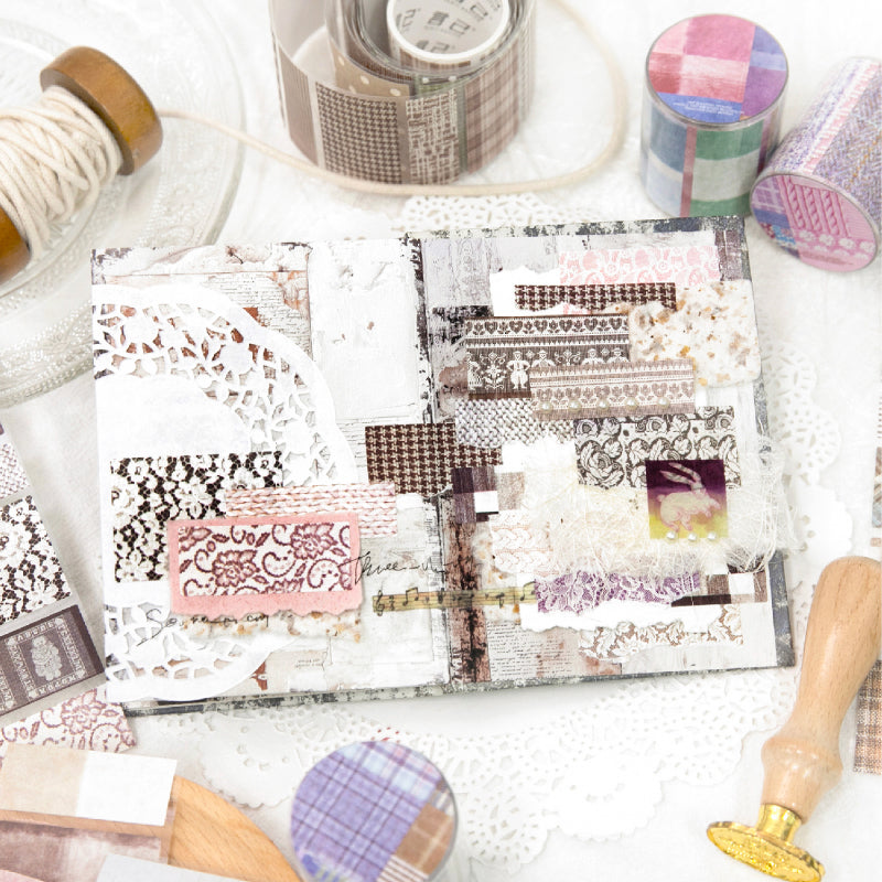 Time Weaving Machine Series Die Cutting White Kraft Paper Tape featuring white designs for journaling, scrapbooking and collage