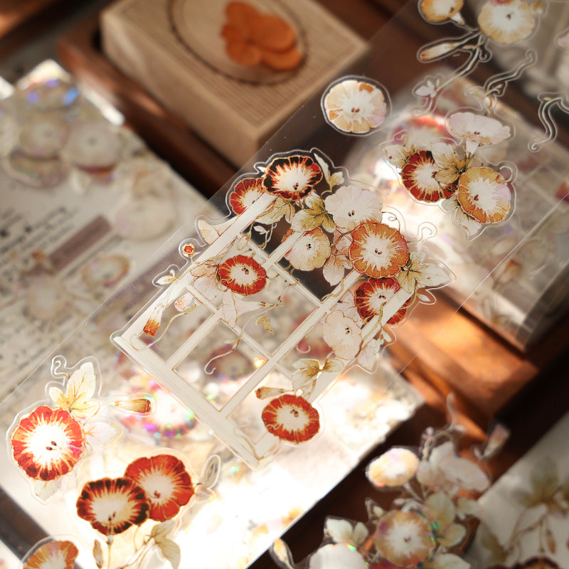 Whole Roll 6.5cm*6m Lavender flower Die Cutting Washi/PET/Shell Light PET Tape featuring flower, and light designs for journaling, scrapbooking and collage