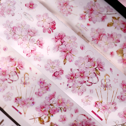 Whole Roll 6.5cm*5m Pink Cherry Blossom Die Cutting Washi/PET/Shell Light Washi/PET Tape