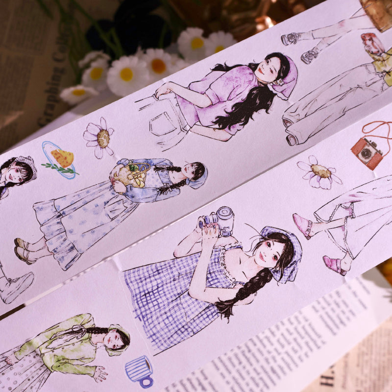6cm*100cm Powerful Girl Die Cutting Washi/PET Tape featuring girl designs for journaling, scrapbooking and collage