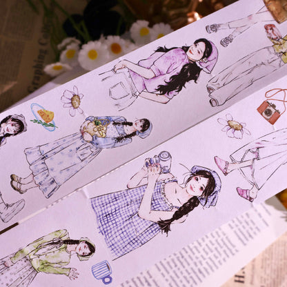 6cm*100cm Powerful Girl Die Cutting Washi/PET Tape featuring girl designs for journaling, scrapbooking and collage