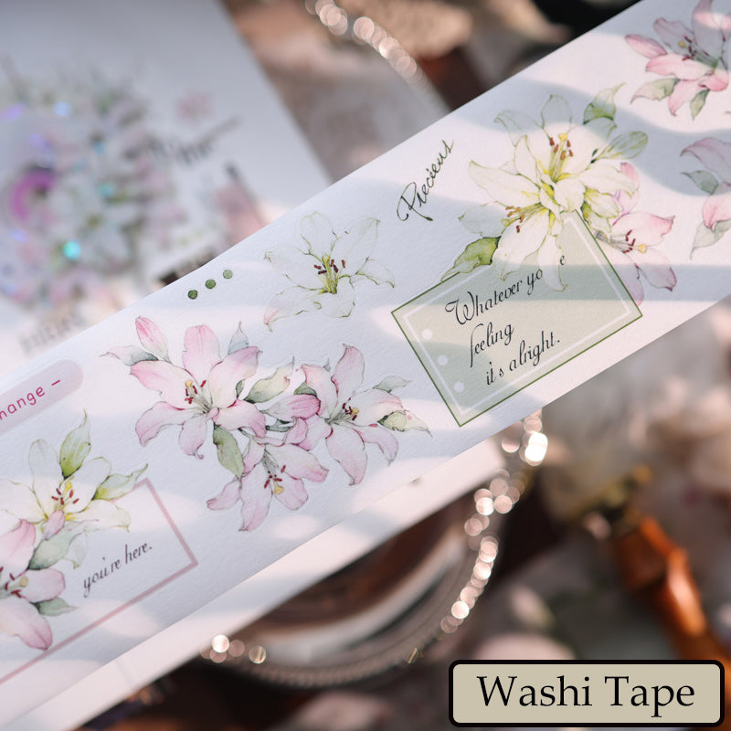 Whole Roll 6cm*6m Light Color Lily Die Cutting Washi/PET/Shell Light PET Tape