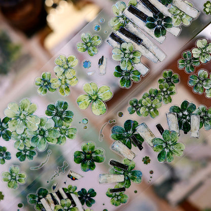 6cm*200cm Four Leaf Clover Die Cutting Washi/PET/Shell Light PET Tape featuring leaf, and light designs for journaling, scrapbooking and collage