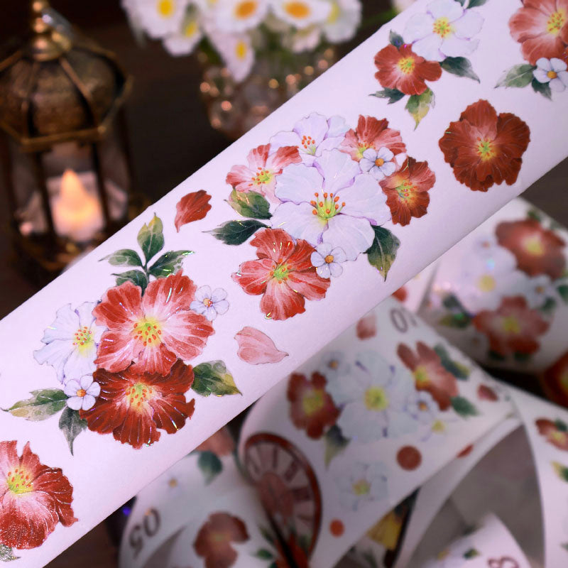 Whole Roll 6cm*4.8m Drunken Lotus Banquet Die Cutting Shell Light Washi/PET Tape