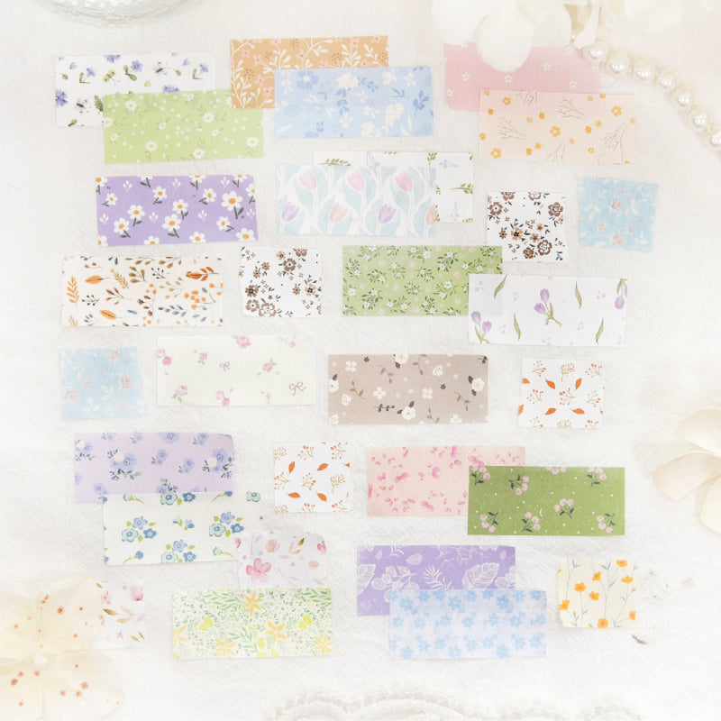 Flower letter series Die Cutting White Kraft Paper Tape featuring white, flower, and letter designs for journaling, scrapbooking and collage