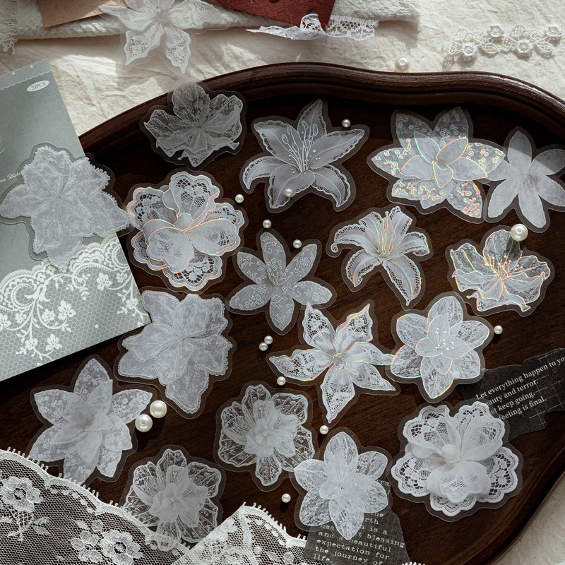 Floral Lace Series Sticker featuring floral, and lace designs for journaling, scrapbooking and collage