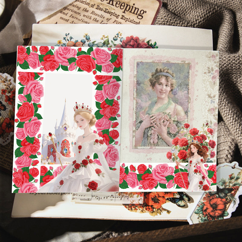 Red rose Washi Tape featuring rose, and red designs for journaling, scrapbooking and collage