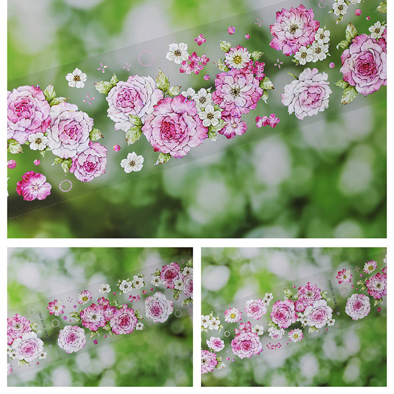 Whole Roll 6cm*5m Pink White Flower Time Shell Light PET Tape