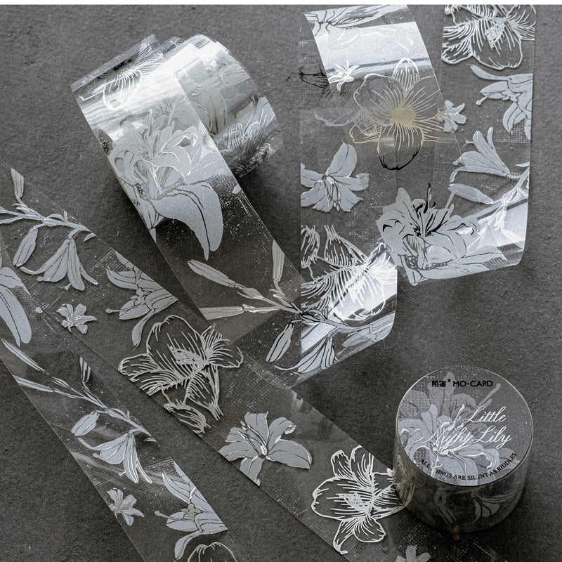 Remain Silent Series Silver Stamping PET Tape featuring silver designs for journaling, scrapbooking and collage