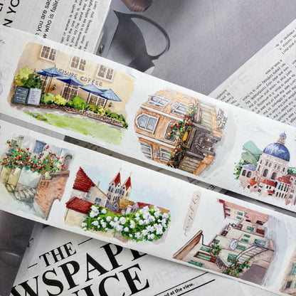 6.5cm*125cm Encountering the small town Die Cutting Washi/PET/Fog PET Tape for journaling, scrapbooking and collage