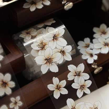 5cm*100cm Little White Flower Die Cutting Washi/PET Tape featuring white, and flower designs for journaling, scrapbooking and collage