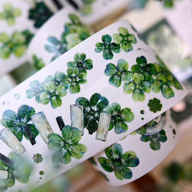 6cm*200cm Four Leaf Clover Die Cutting Washi/PET/Shell Light PET Tape featuring leaf, and light designs for journaling, scrapbooking and collage