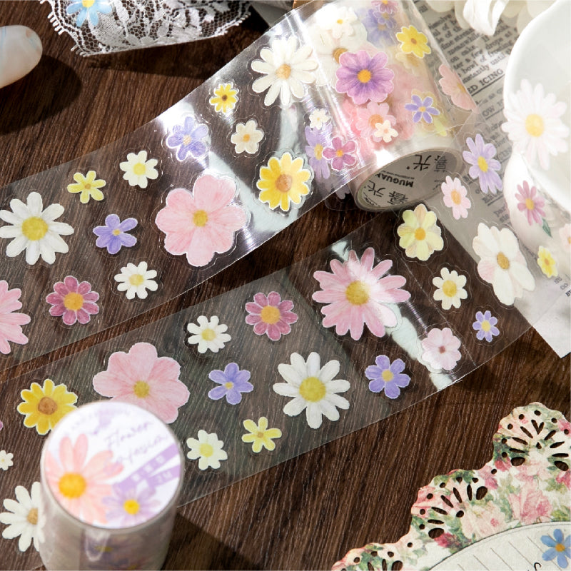 Daisy flower journal series Die Cutting PET Tape featuring flower designs for journaling, scrapbooking and collage