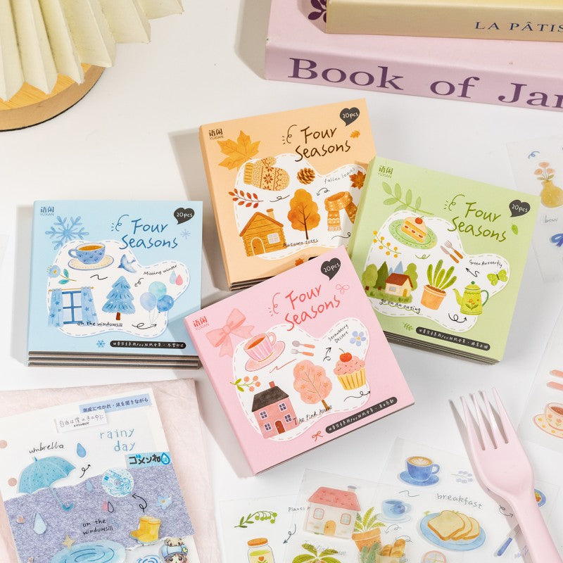 Four Seasons Signal Series PET sticker book featuring spring, summer, autumn, and winter seasonal designs for journaling, scrapbooking and collage