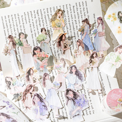 Light Vintage Figure & Flower Washi Tape