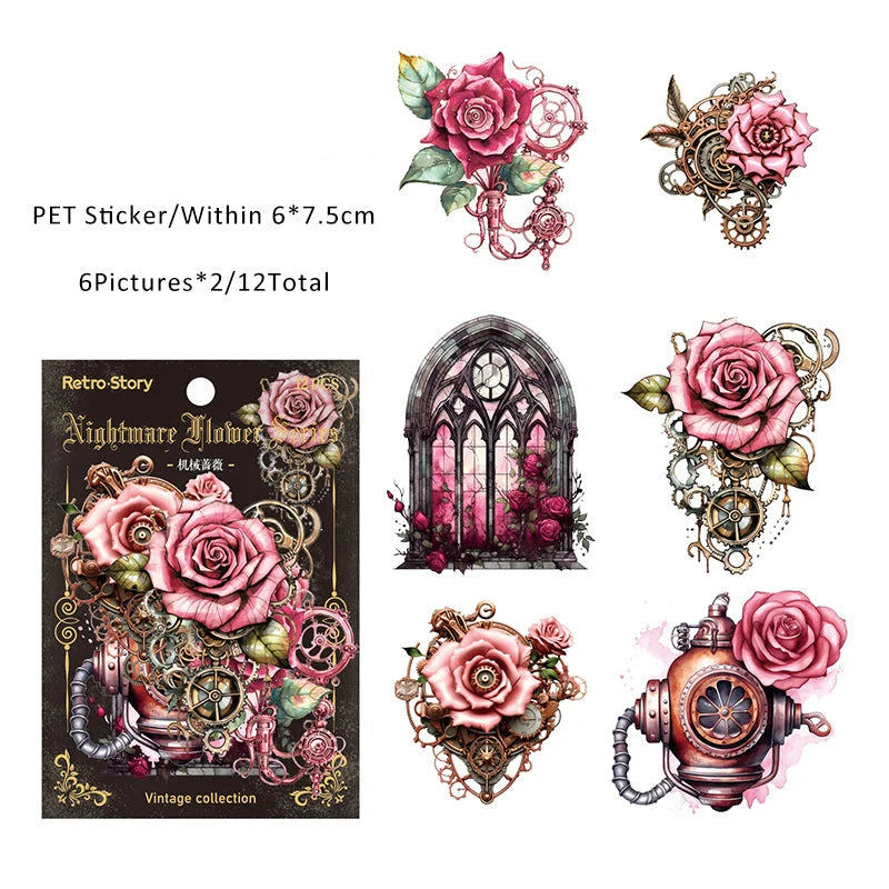 Nightmare Dark Floral Sticker Sheet – Gothic Aesthetic Journaling & Scrapbook Sticker