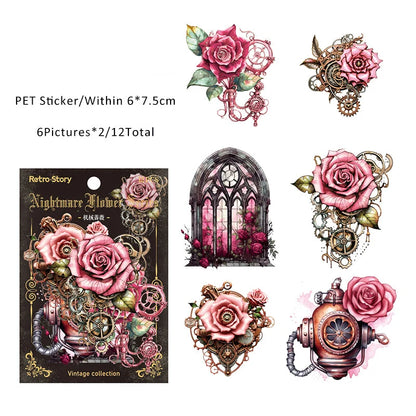 Nightmare Dark Floral Sticker Sheet – Gothic Aesthetic Journaling & Scrapbook Sticker