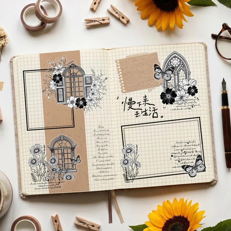 Ink-Washed Floral PET Sticker Pack